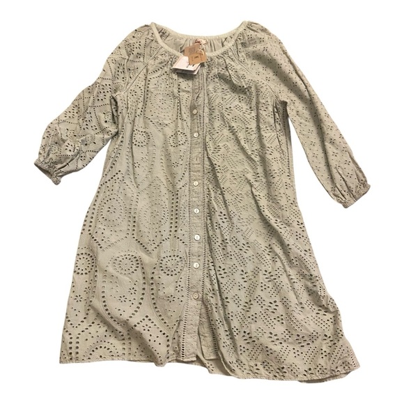 Faherty Mini Eyelet Dress Small Desert Sage NWT 100% Organic Cotton - Picture 2 of 4